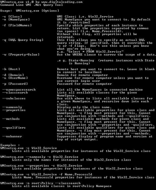 WMInetcq.exe WMI .net command line query tool