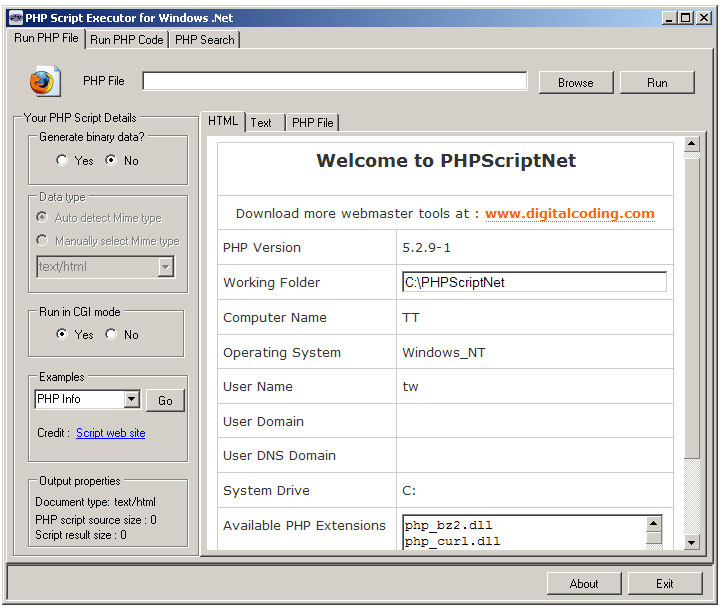 PHPScriptNet - PHP for windows portable