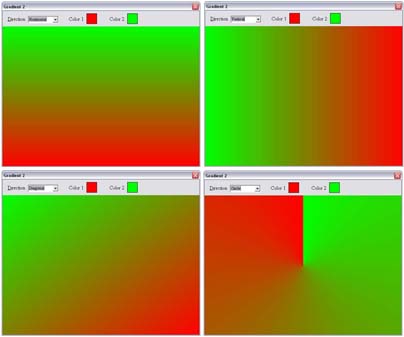 Color gradient with different colors and directions