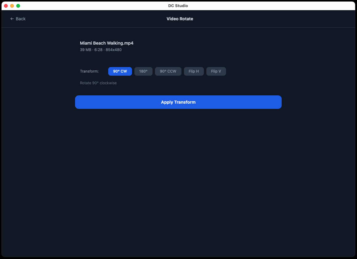Video Rotate tool for flipping and rotating videos with live preview