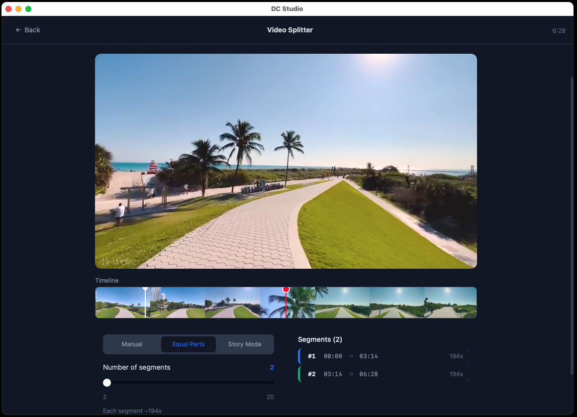 Video Splitter for dividing videos into multiple segments with preview