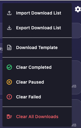 Context menu with options like Open, Show in Folder, Retry, Copy Link, and Delete