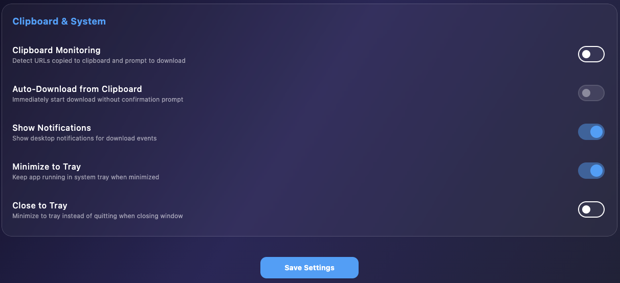 Clipboard monitoring and system tray settings